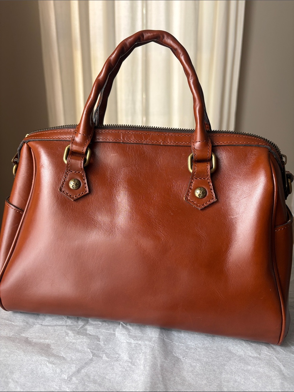 Patricia Nash Skye Brown Leather Satchel with Classic Design